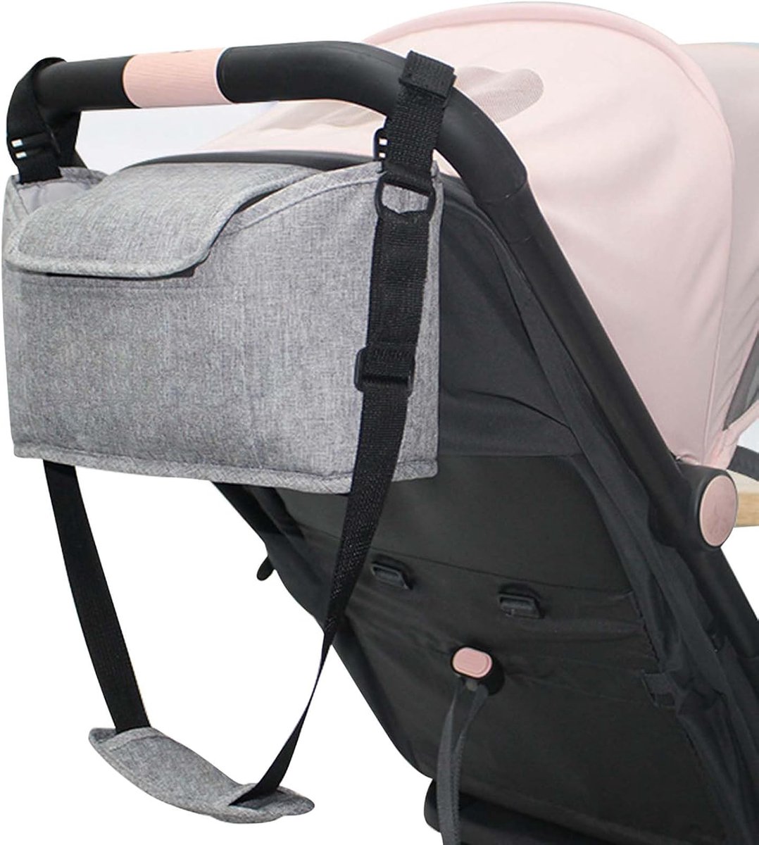 SnelShoppen - Universele Buggy Organiser, Multifunctionele Kinderwagen Tas met Schouderriemen, Pram Bag, Grijze Trolley Bag met 2 Bekerhouders, Waterd