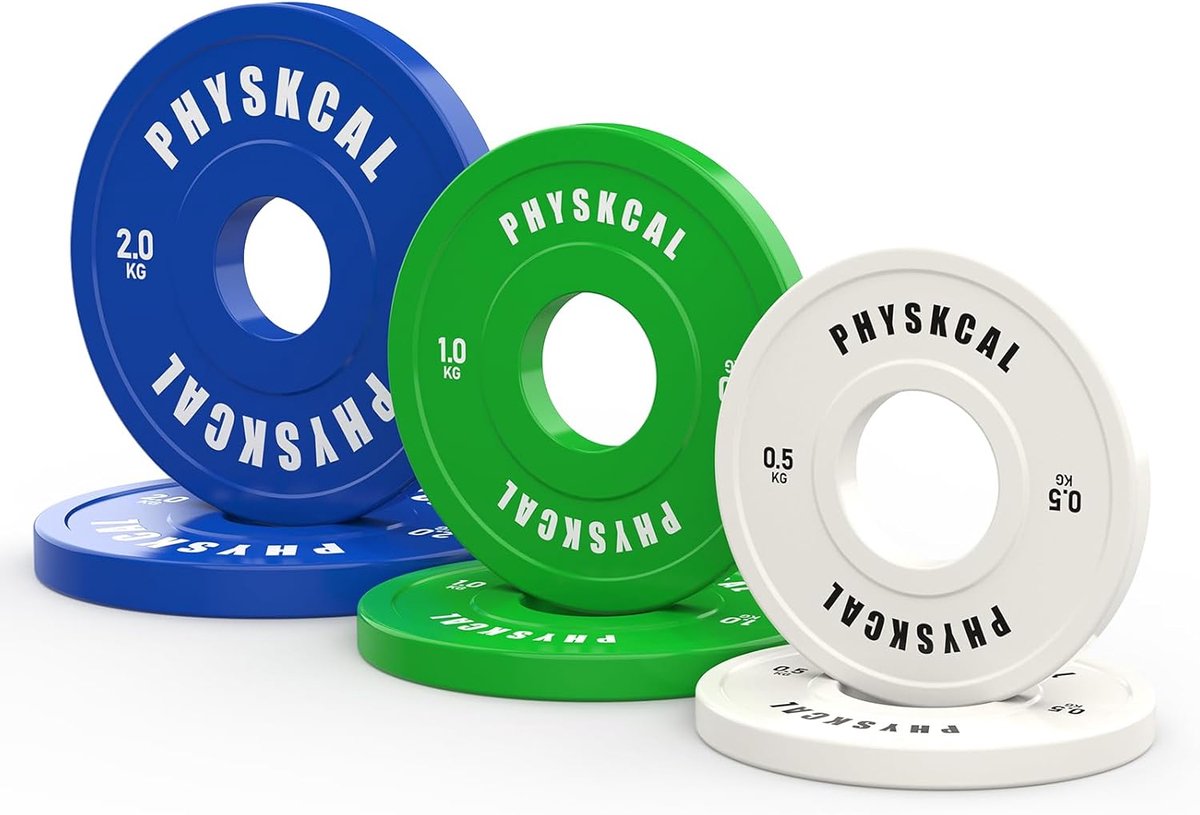 SnelShoppen - Kleur Gewichten Platen 50mm - Fractionele Bumper Gewichten met 5.5 cm Opening - Stalen Kern met Rubber Coating - Ideaal voor Thuis Gym,