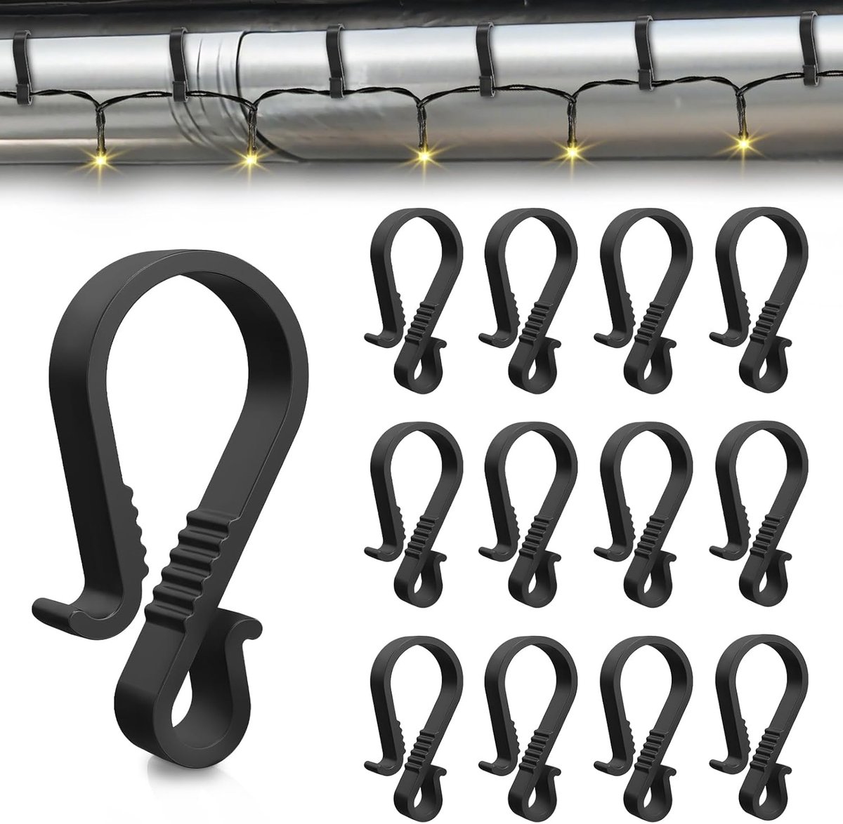 SnelShoppen - 40 Stuks Zwarte Goot Haakjes Buiten Herbruikbare S-Haakjes van Plastic voor het Ophangen van IJspegels, Sfeerverlichting, Kerstboomdecor