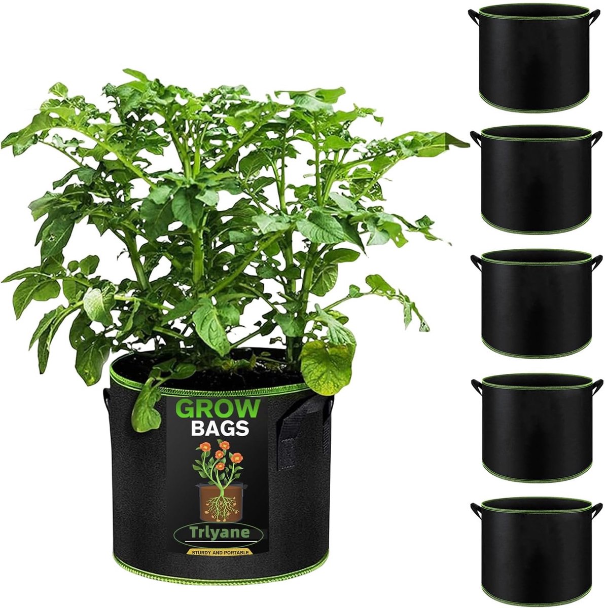 SnelShoppen - 6 Stuks Grow Bags 10 Gallon / 40L, Grote Zwarte Tuin Tassen met Handvatten, Ademend Vlies voor Aardappelen, Tomaten, Groenten en Tuinpla