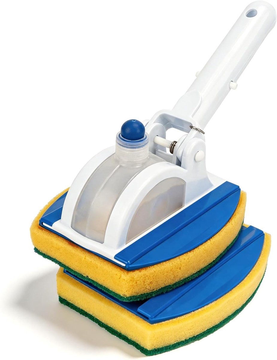 SnelShoppen - Pool Sponge Brush 25cm met 135° Hinge, Cleaning Brush met Spons + Reserve Spons, Reinigingsmiddel Tank, Connector voor Telecopische Hand
