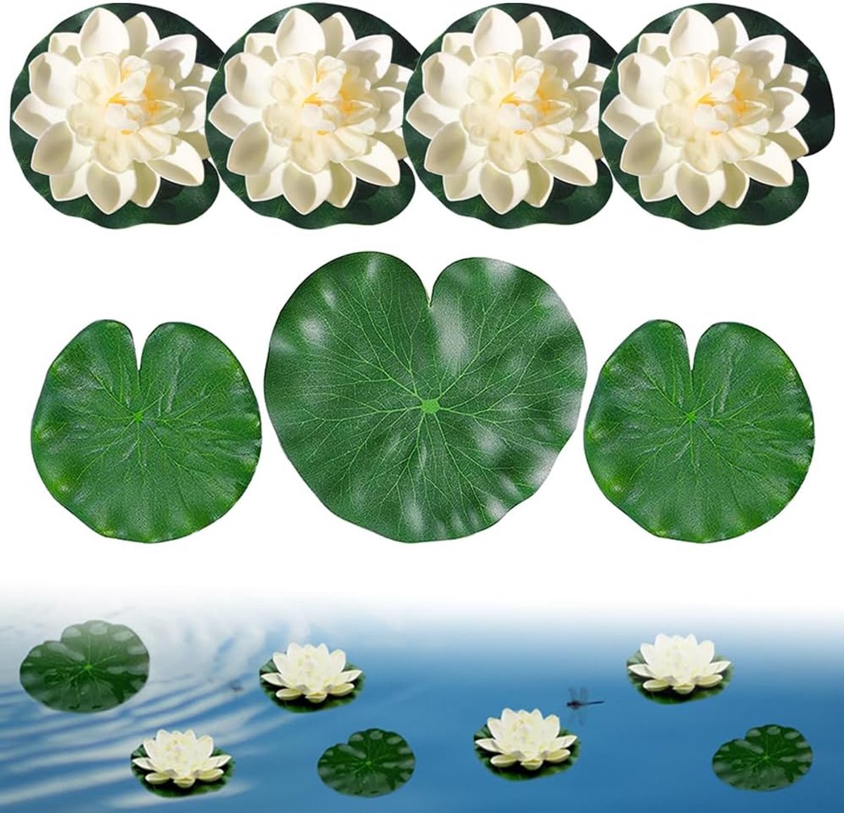 SnelShoppen - 7 Pcs Lotus Bloemen en Bladeren Set, Kunststof Drijvende Waterlelies voor Tuin, Vijver, Patio, Aquarium, 2 Stijlen, Onderhoudsarm