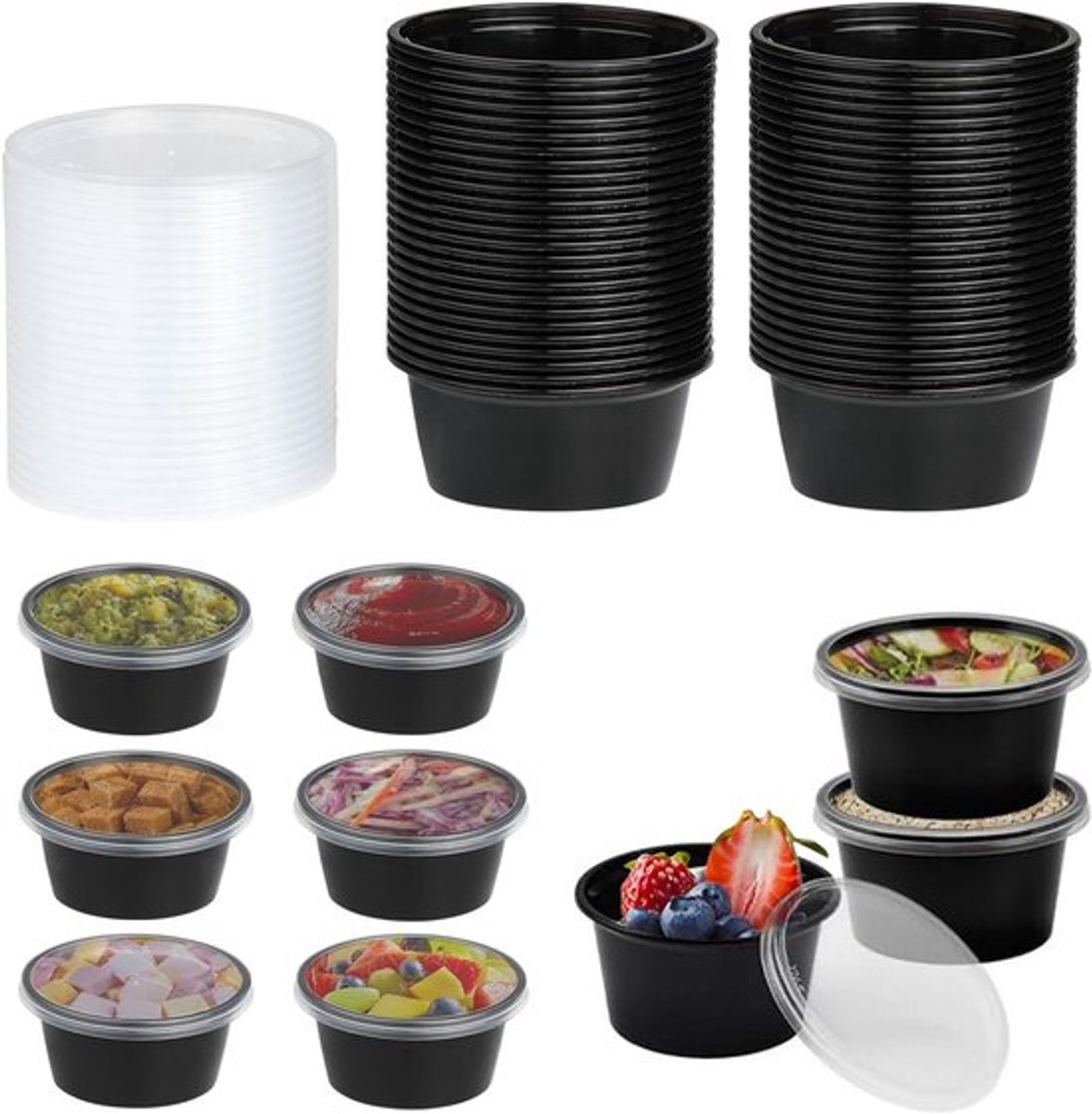 50 Stuks Plastic Opbergcontainers met Deksel, 50ml Herbruikbare Sauspotjes, Lekvrije Kruid