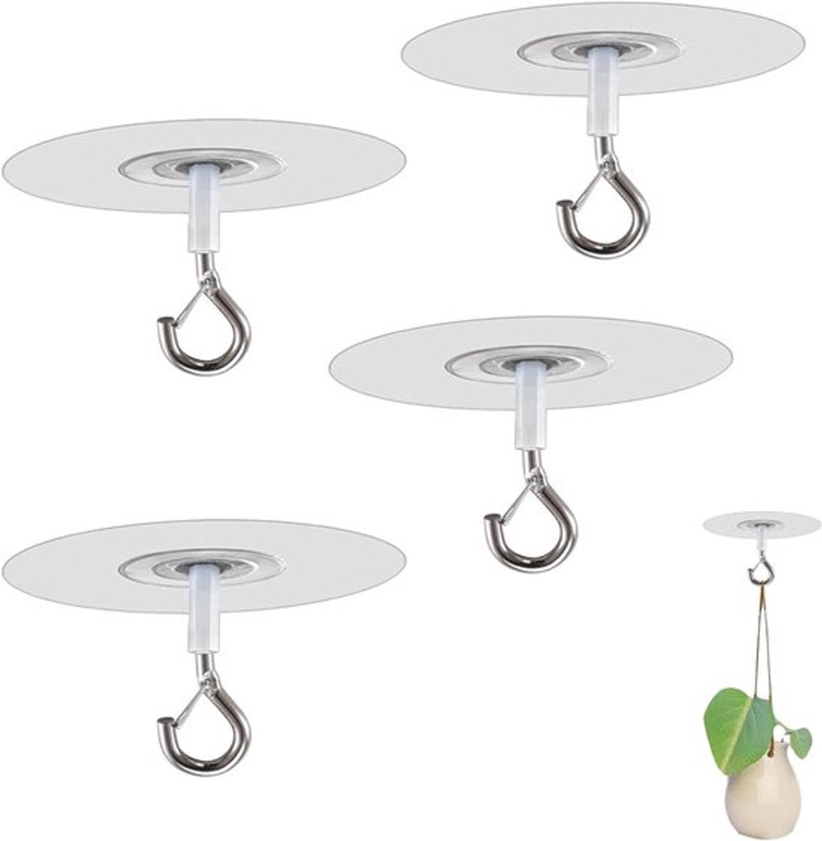 4 stuks - Plafondhaak - Zelfklevende plafondhaken - Zelfklevende haken muurplafon - Ophanghaken - Kledinghaken - Handdoekhaak - Badkamerhaak - Keukenhaak - Professionele Plafondhaak - Ophanghaak - 6.5cm - Wit