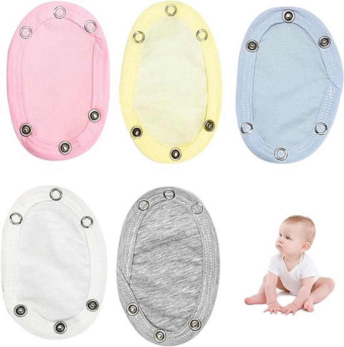 5 stuks Romperverlenger - Unisex Baby Rompertje Extender - Baby Romper Verlengstuk Bodysuit - Vestverlenging - 13x9 cm - Knoopdiameter ongeveer 9 mm - babykleding extensions: vest, bodysuit, onesie, kruis - Dubbellaags katoen voor pasgeborenen