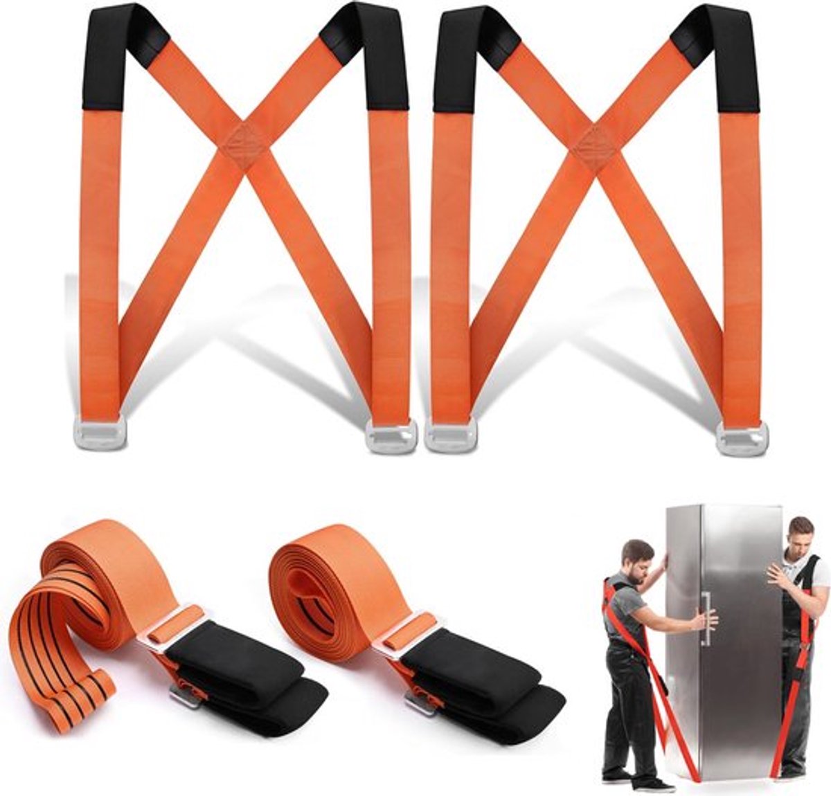Verhuis Harnas Met Tilbanden Set - Verhuishulp - Verhuisbanden - Riem Voor Verhuizing - Tilhulp - Spanbanden / Tilbanden - 270kg Draagkracht - Meubeltransporter - Verhuizen - Draagband - Set Voor 2 Mensen