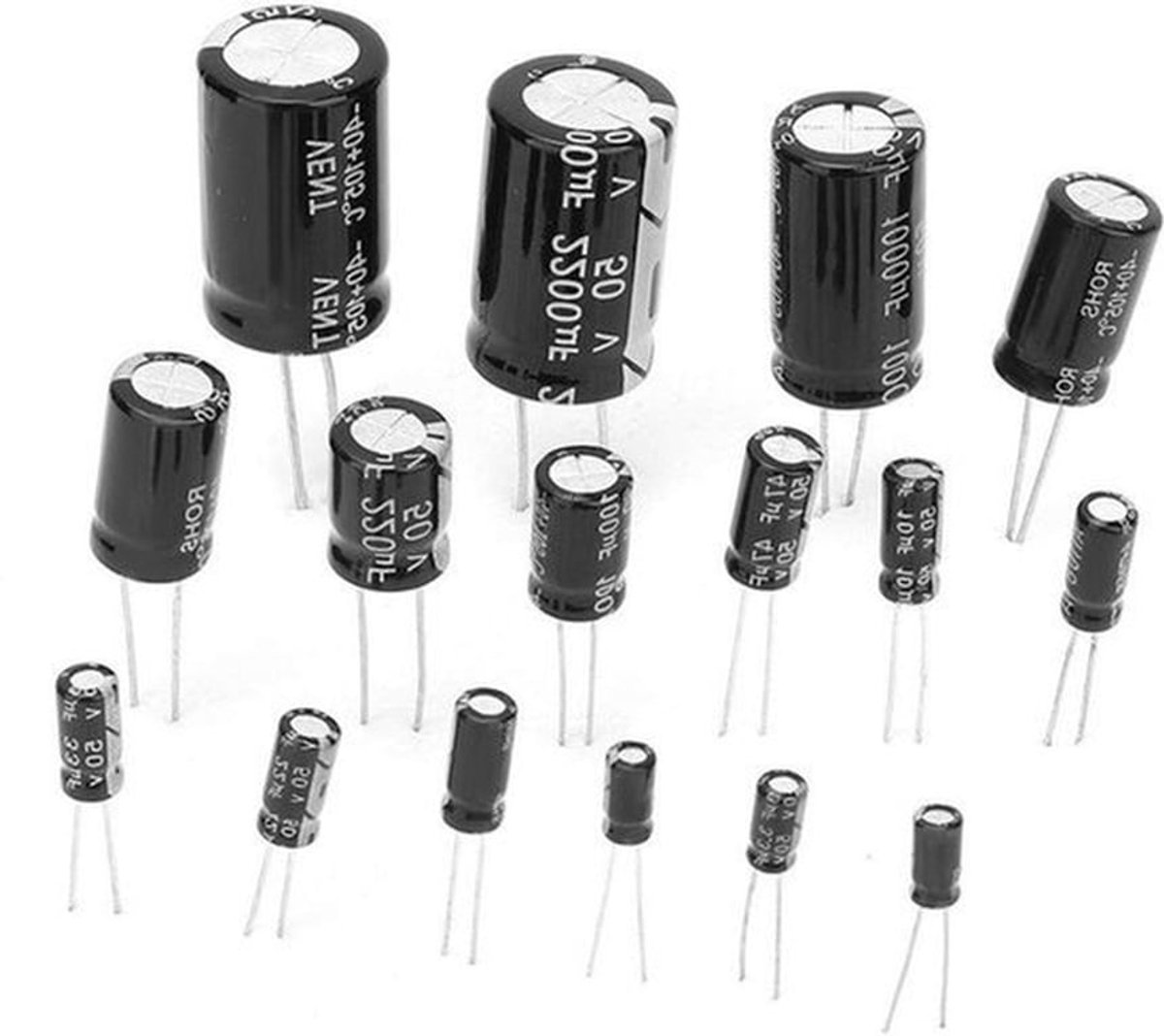 Elektrolytische Condensatoren Kit - 150PCS, 50V 1uF tot 2200uF, Diverse Assortimenten Set - Zwarte Set met Gelabelde Weerstand