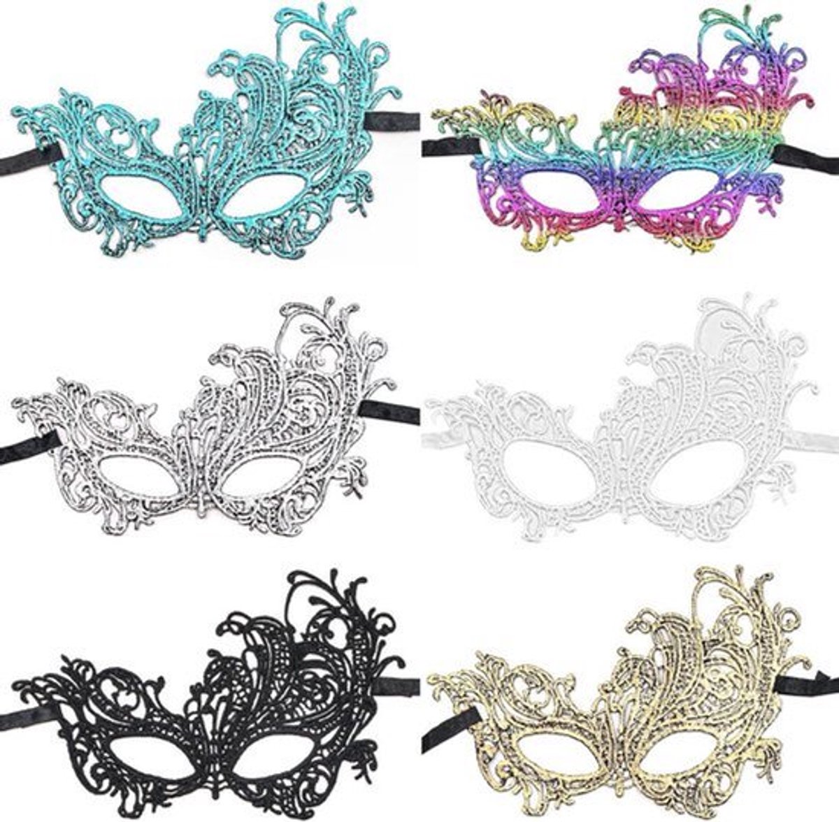 Kanten Oogmaskers voor Carnaval Party - Set van 6 stuks voor Mannen en Vrouwen Met deze sexy Venetiaanse kanten maskers maak je jouw kostuum bal outfit helemaal compleet. Perfect voor koppels!