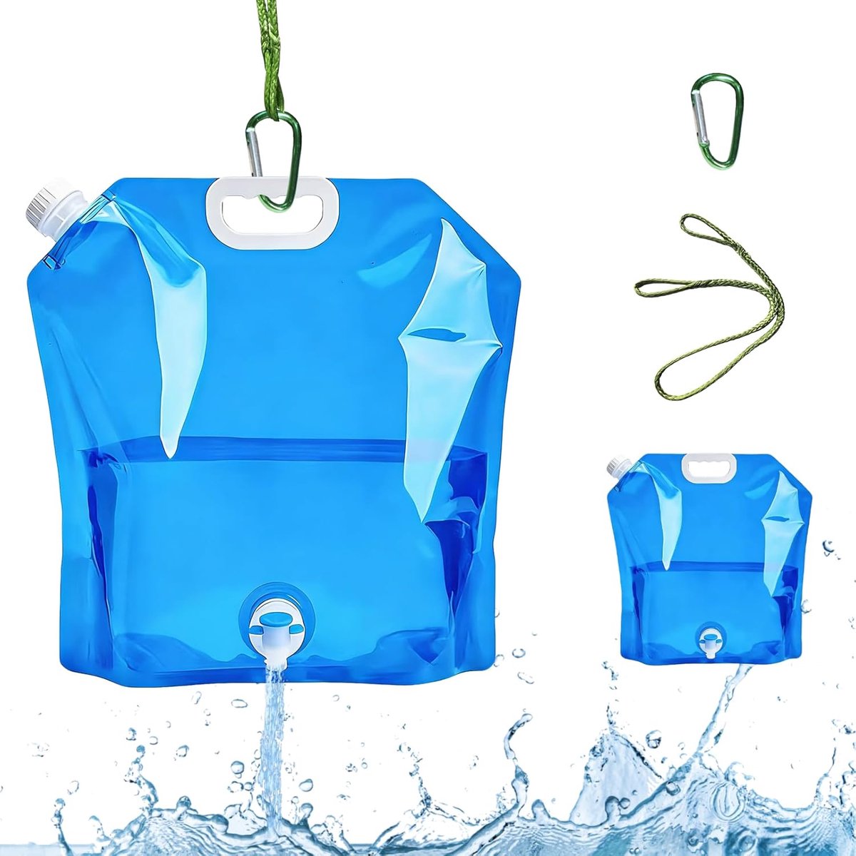 Thijox - 2 Opvouwbare Waterjerrycans 5L/10L - Lichtgewicht Drinkzak met Karabijnhaak - Ideaal voor Camping, Wandelen, Feestjes, en Tuinieren