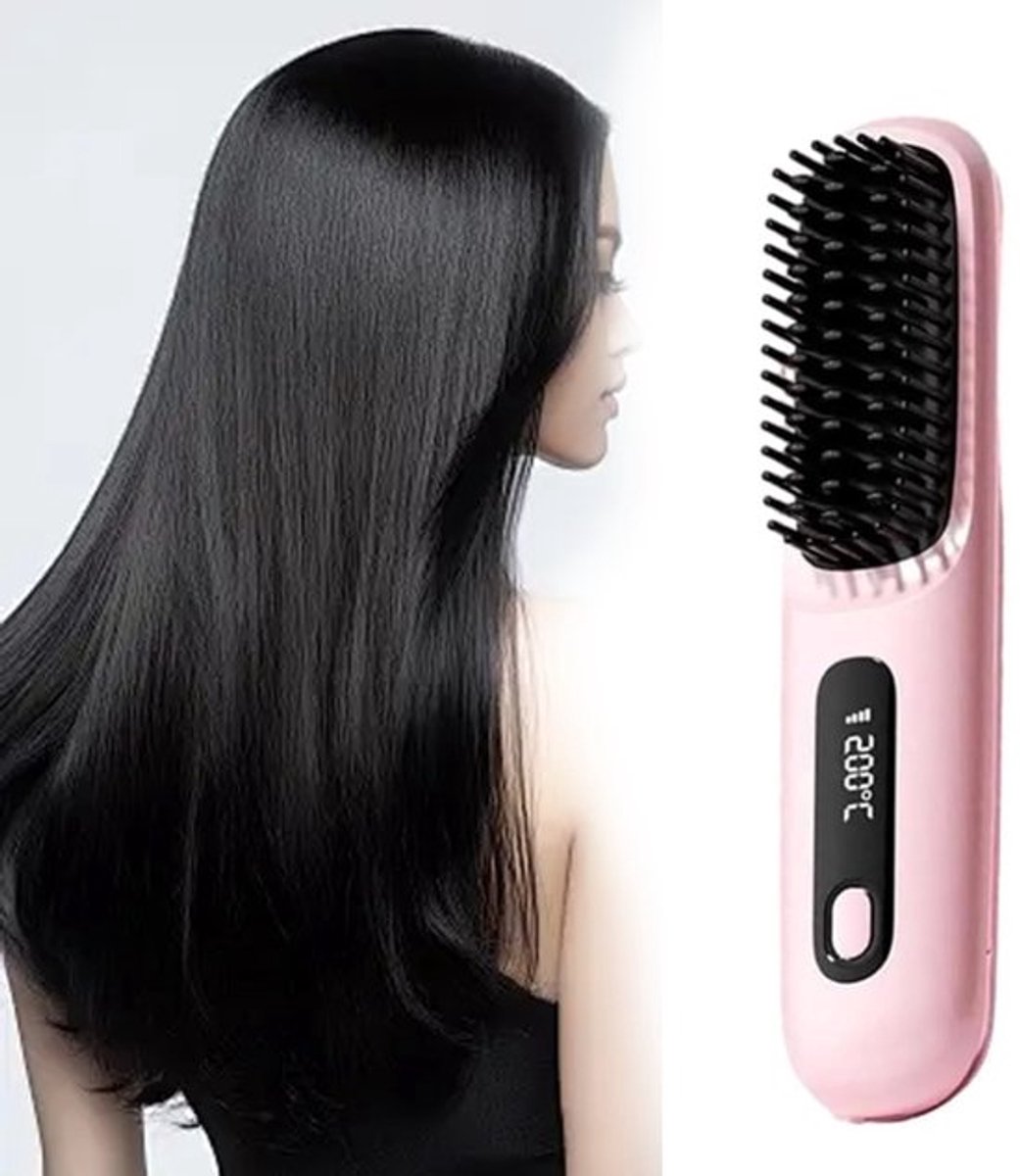 Draadloze stijltang, USB-oplaadbare mini-stijltang en krultang van 35 W, stijltang met negatieve ionen en warmtefunctie, 3 temperatuurinstellingen - roze