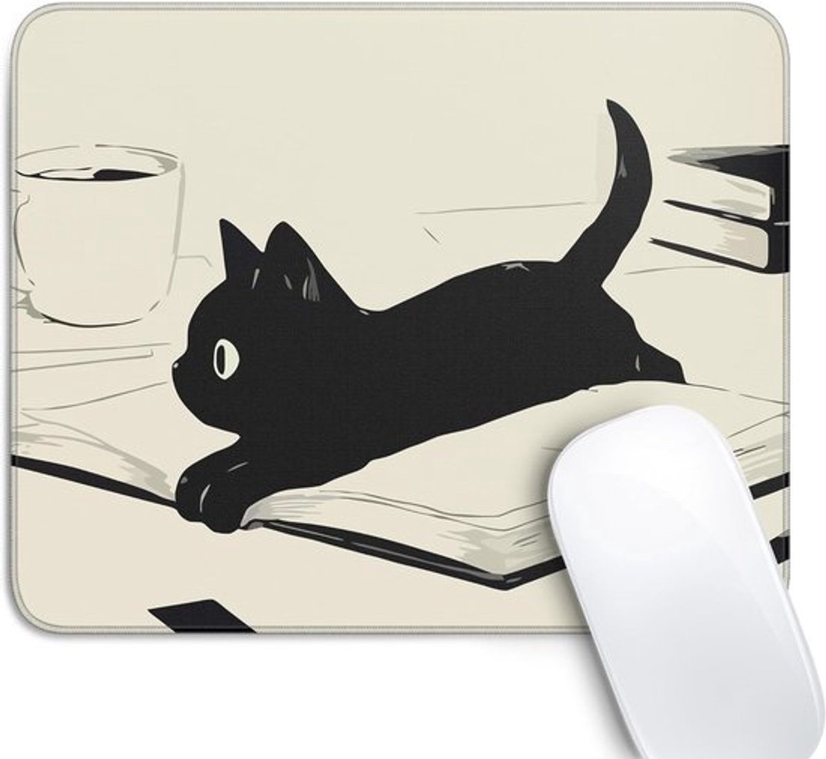 Schattige muismat met zwarte kat - 260×210×3 mm - Afgewerkte randen - Schattige anime-kattenmuismat - Geschikt voor draadloze muizen - Antislip rubberen onderkant - Geschikt voor bureaus, computers, laptops en kantoren - Zwa