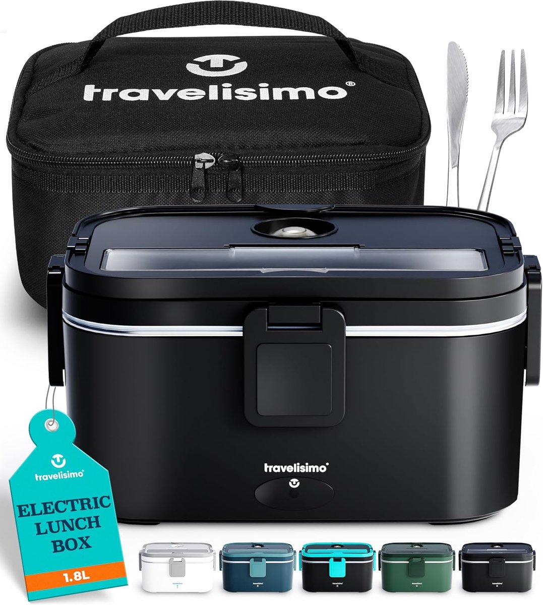 SnelShoppen - Elektrische Lunchbox Volwassenen 1.8L - 100W - RVS Thermo Lunchbox voor Werk en Reizen - 12/24/220V - Grote Capaciteit - Eten Warmhouden