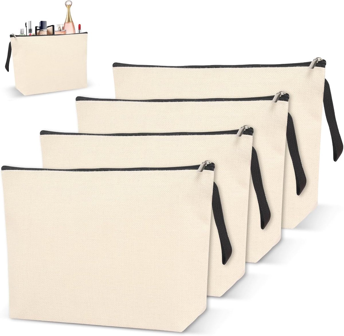 SnelShoppen - 3 Stuks DIY Blanco Stoffen Zakjes - Cosmeticatas om te Beschilderen - Make-uptassen met Ritssluiting - Etui voor Reizen en Toilettas - C