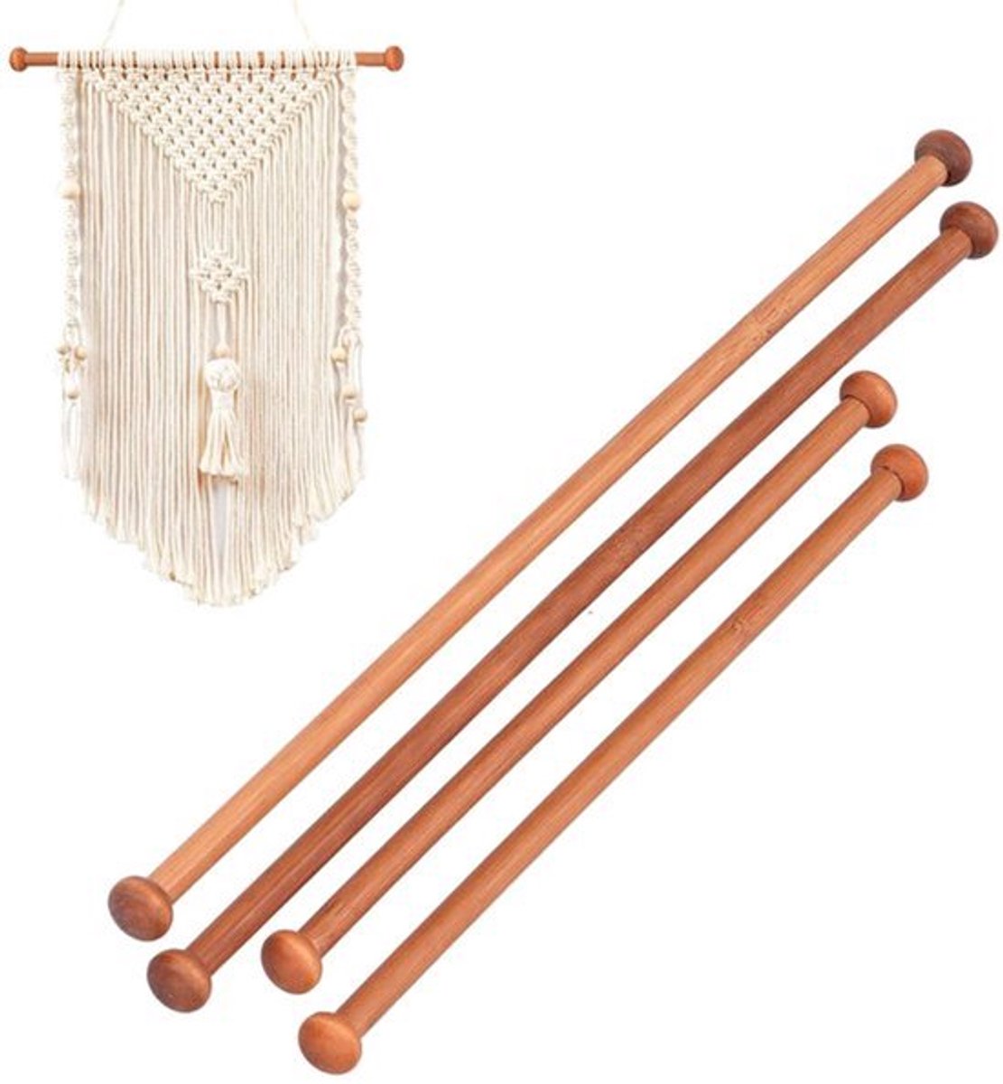 Houten Ronde Kledingstang 9/12 inch - 4 Stuks met Stabiele Constructie