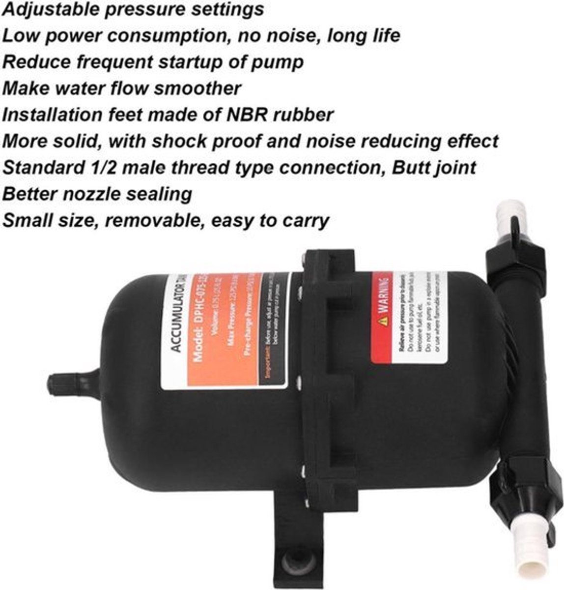 0.75L 125PSI Vooraf Geperste Accumulator Tank voor RV, Boot, Reistrailers, Caravans - 1/2in MNPT - Verleng Pomp Levensduur