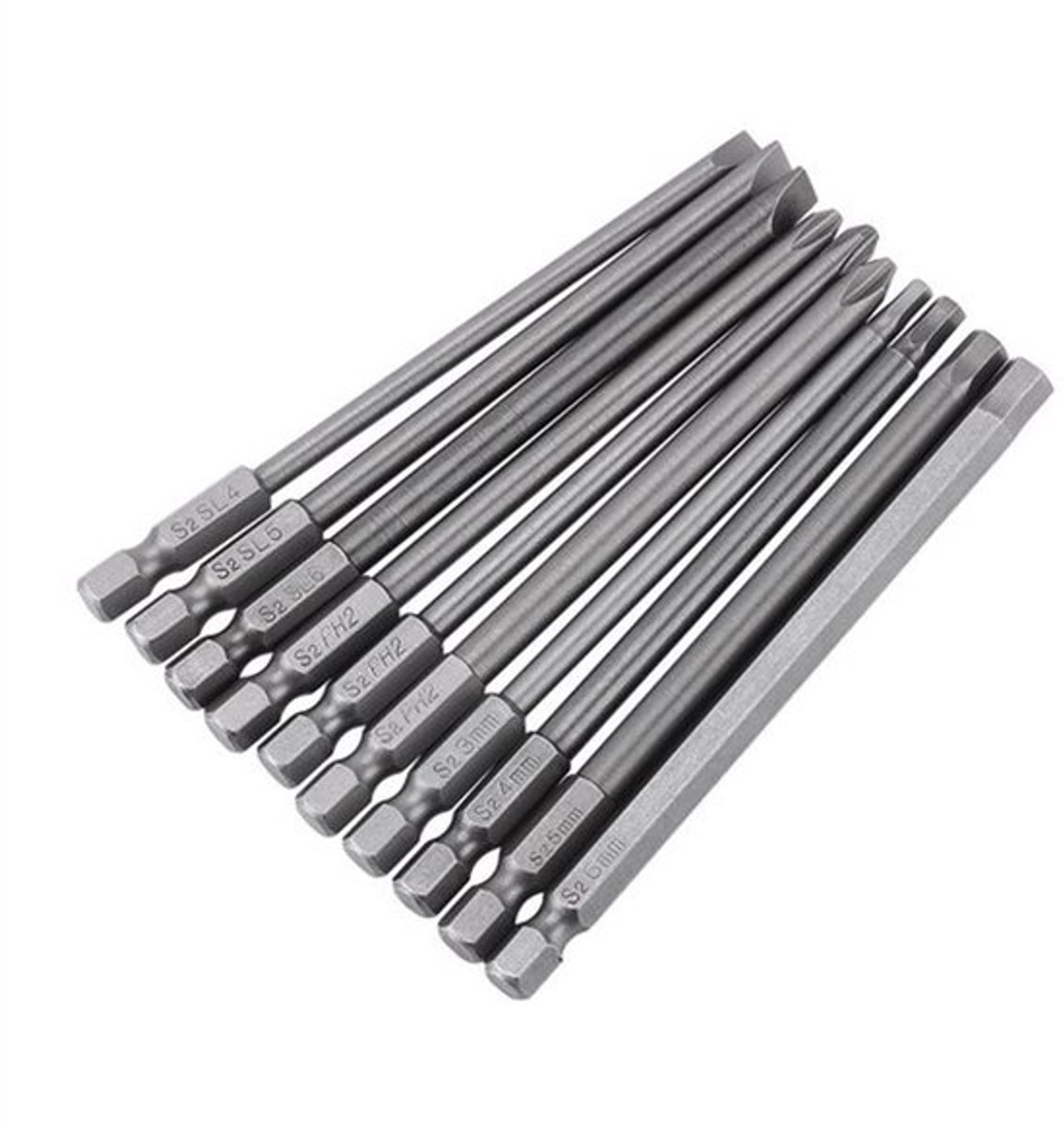 Magnetische BST Schroevendraaier Bits - 10pcs (Slot, Kreuz, Hex) - 1/4 Inch Hex Schacht - 100mm Set