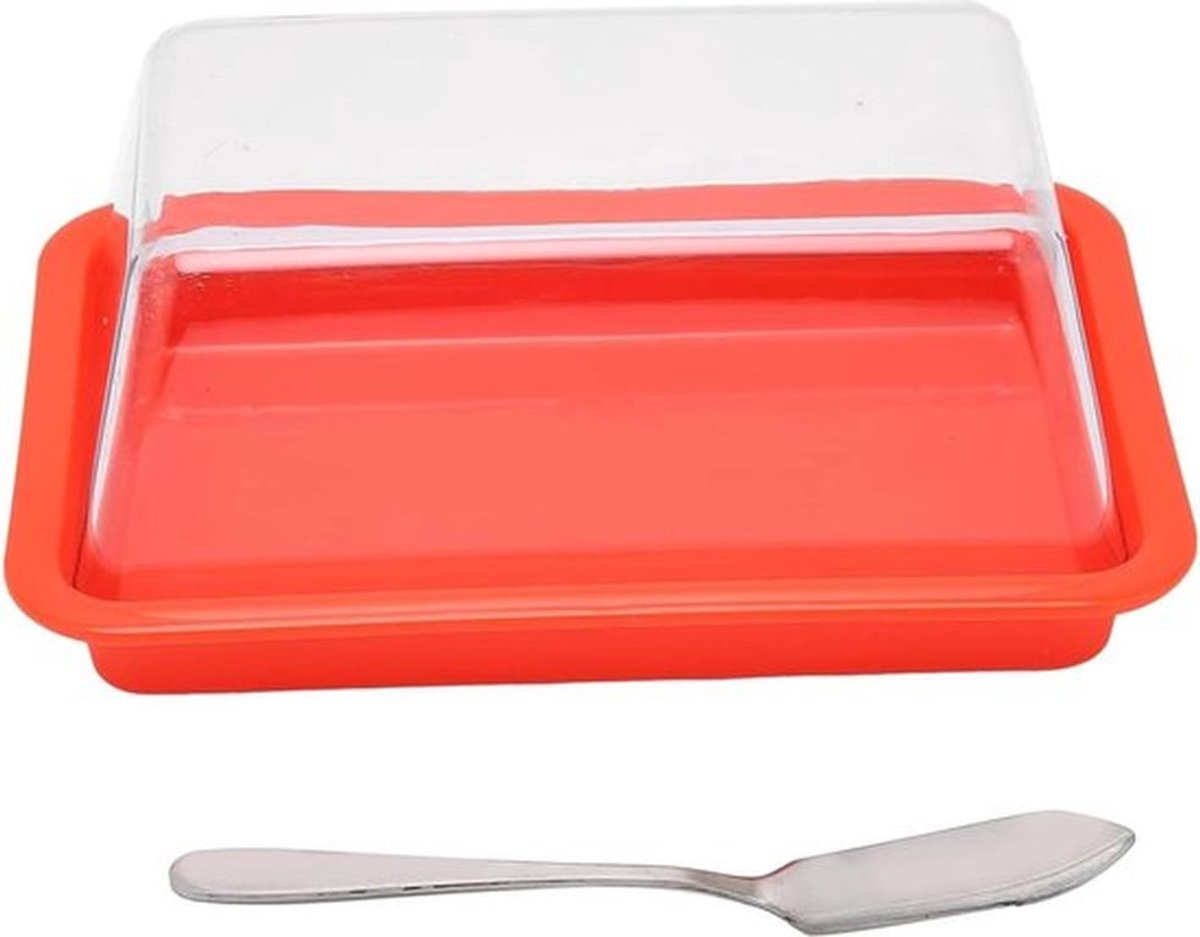 Opbergdoos Quadrate Boter - Transparant Rood Groen - Plastic Botervloot Met Deksel en Botersnijder