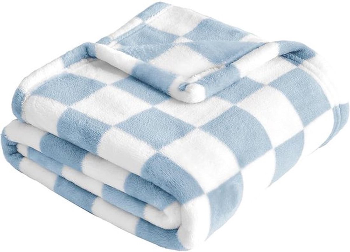 Geruite babydeken, pluche babydeken voor jongens, superzachte en comfortabele, donzige inbakerdeken voor baby's en peuters, 30" x 40", blauw