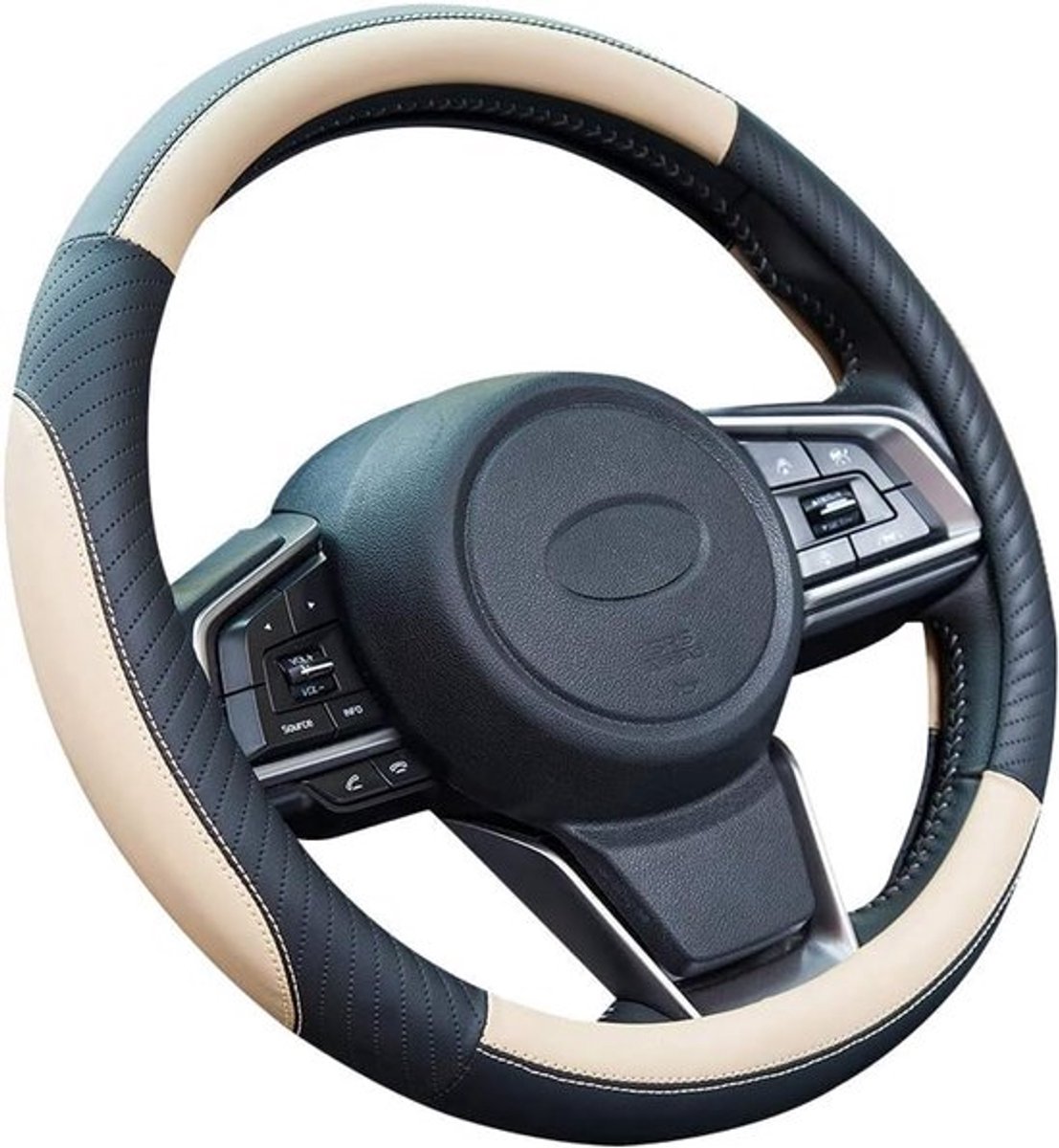 Stuurhoes voor auto - lederen stuurhoes, microvezel stuurhoes universele maat 37-38 cm, zacht, antislip, ademend, beige