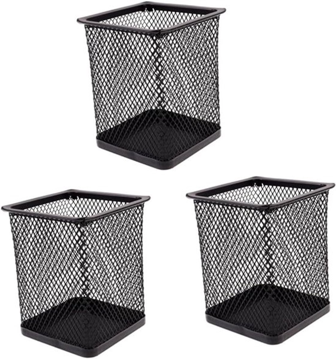 3-pack pennendoos met pennenhouder Zwarte opbergdoos voor kantoor- en thuisgebruik