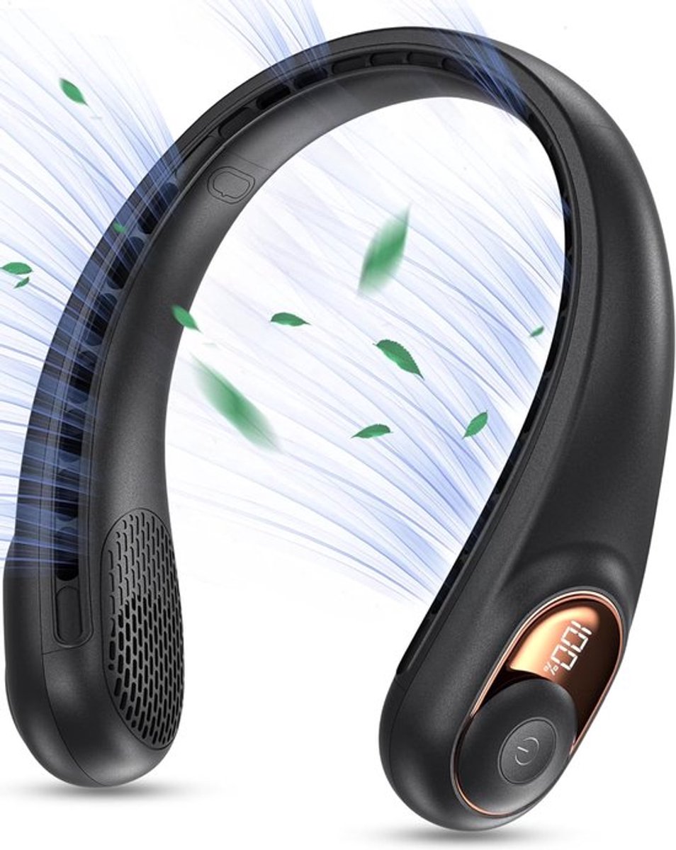 Nekventilator - Draagbare, bladloze nekventilator - Verbeterde 360° luchtstroom - Ultra stil - 3 snelheden - 4000 mAh persoonlijke, draagbare nekventilator - Verbeterde koeling - Luchtvolume USB - Oplaadbaar - Handsfree ventilator (zwart)
