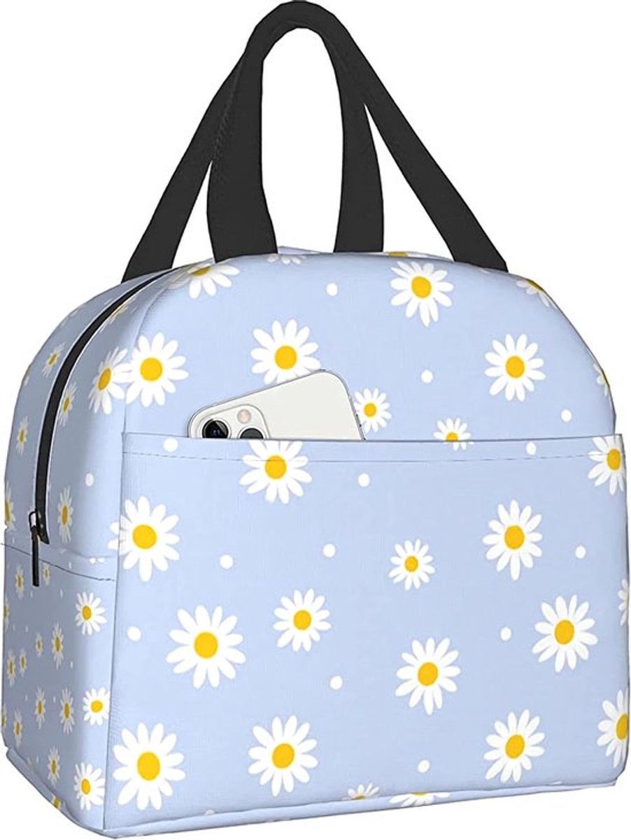 Geïsoleerde lunchtas voor vrouwen, koeltas, herbruikbare lunchbox voor werk, kantoor, reizen, picknick, bloemen, madeliefje, paarse bloem