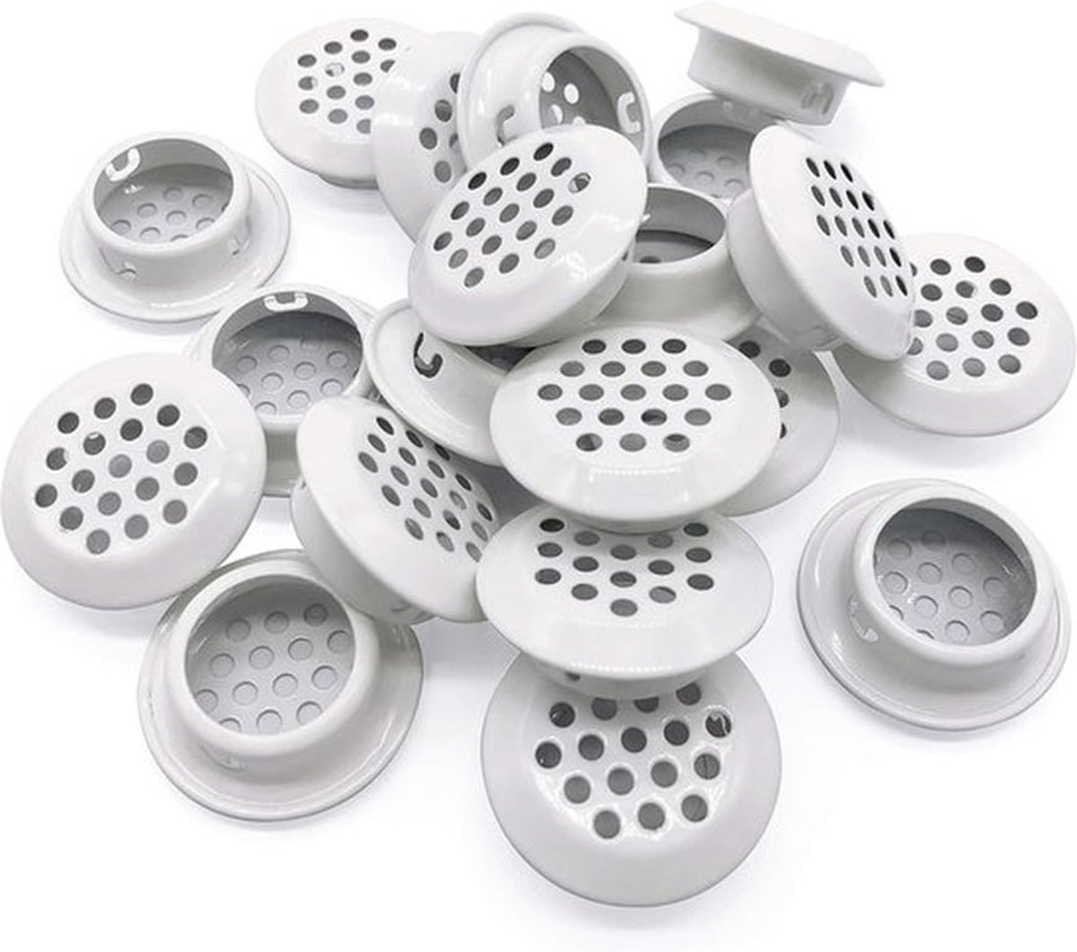 20 stuks - Ventilatieopeningen - Ronde ventilatieroosters - Ronde ventilatieroosters van roestvrij staal - Voor keukens, badkamerkasten, kledingkasten - 25 mm - Wit