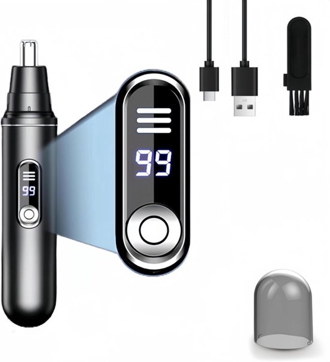 Elektrische neustrimmer - Oplaadbare neushaarschaar voor mannen - Neusreiniger - Neushaartrimmer - Professionele elektrische neus- en oorhaartrimmer - Elektrische baard-, wenkbrauw- en gezichtshaartrimmer - Dubbelzijdig mes - Gemakkelijk schoon te ma