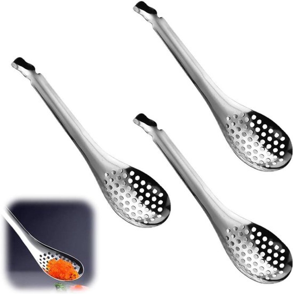 Roestvrijstalen Lepel Set voor Moleculaire Keuken - O3-in-1 Lepel Combo met Efficiënte Drainage en Ergonomisch Ontwerp