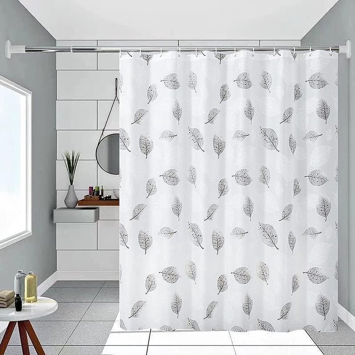 SnelShoppen - Douchegordijn met Zwarte Bladeren 200/220/240cm Lang, PEVA Waterdicht en Sneldrogend, Antimould Voor Badkamer, Ideaal voor Douchecabine