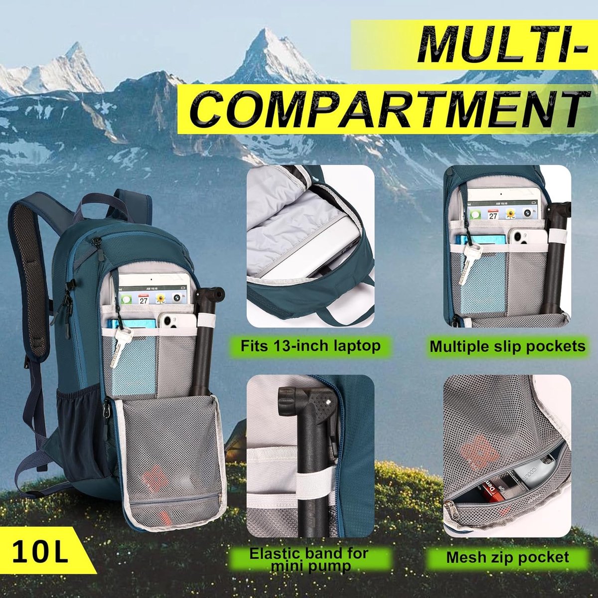 SnelShoppen - Hydratie Rugzak Waterdicht met Regenhoes en Helmhoes, Lichtgewicht MTB Fietstas, Kleine Wandeltas voor Fietsen, Hardlopen, Trekking en S