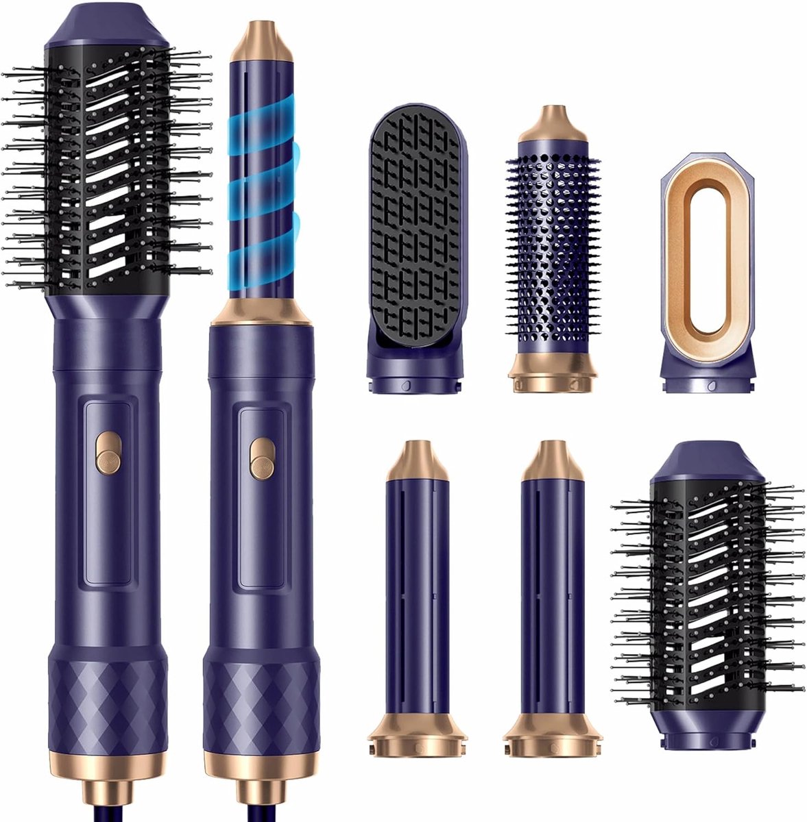SnelShoppen - 6-in-1 Air Brush Styler Warming Brush Haardroger met Ionic Curling Iron en Styling Tools voor Vrouwen, Blauw-Paars