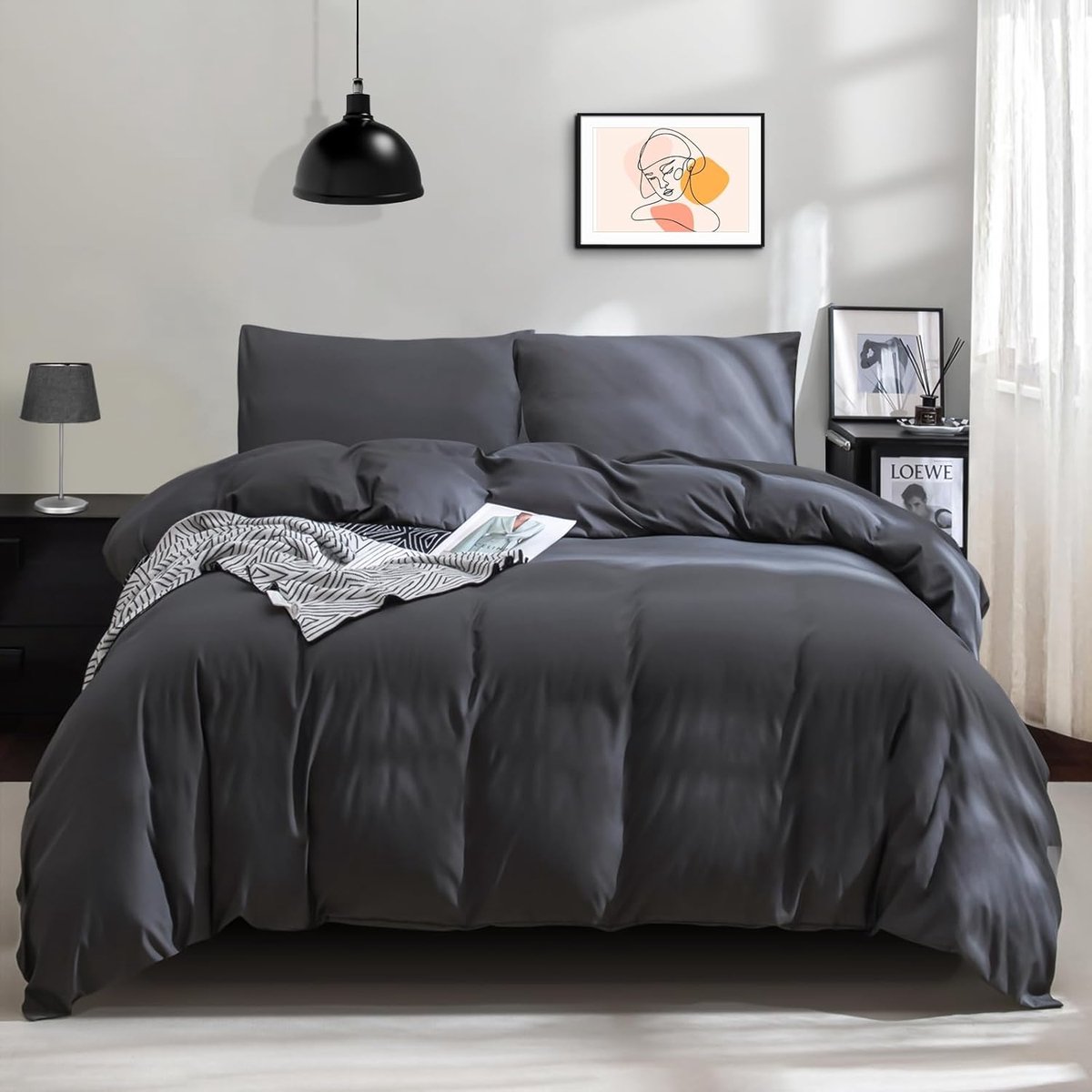 SnelShoppen - Luxe Beddegoed Set 135x200 cm Grijs / Antraciet 2-delig, Zacht en Kreukvrij Duvet Dekbedovertrek met Rits, Microvezel Bedlinnen voor Een