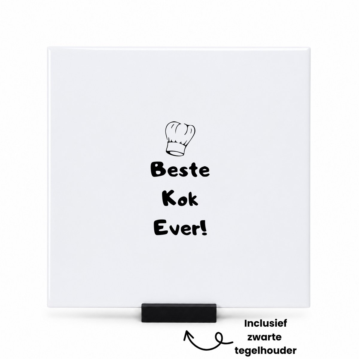 Hacebo Beste kok ever tegeltje met tegelhouder - Kok - chefkok - tegeltjes met tekst - verjaardag cadeau - geschenk - lifestyle - spreuktegels - 15x15 CM Wit