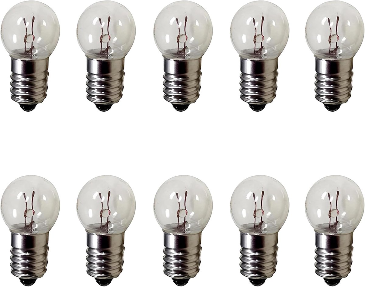 SnelShoppen - Pack van 10 E10 DC Warm White Mini Gloeilampen, 3.8V, 0.3A, Schroefbasis Lampjes voor Experimentele Projecten, Instrumentverlichting, Fl