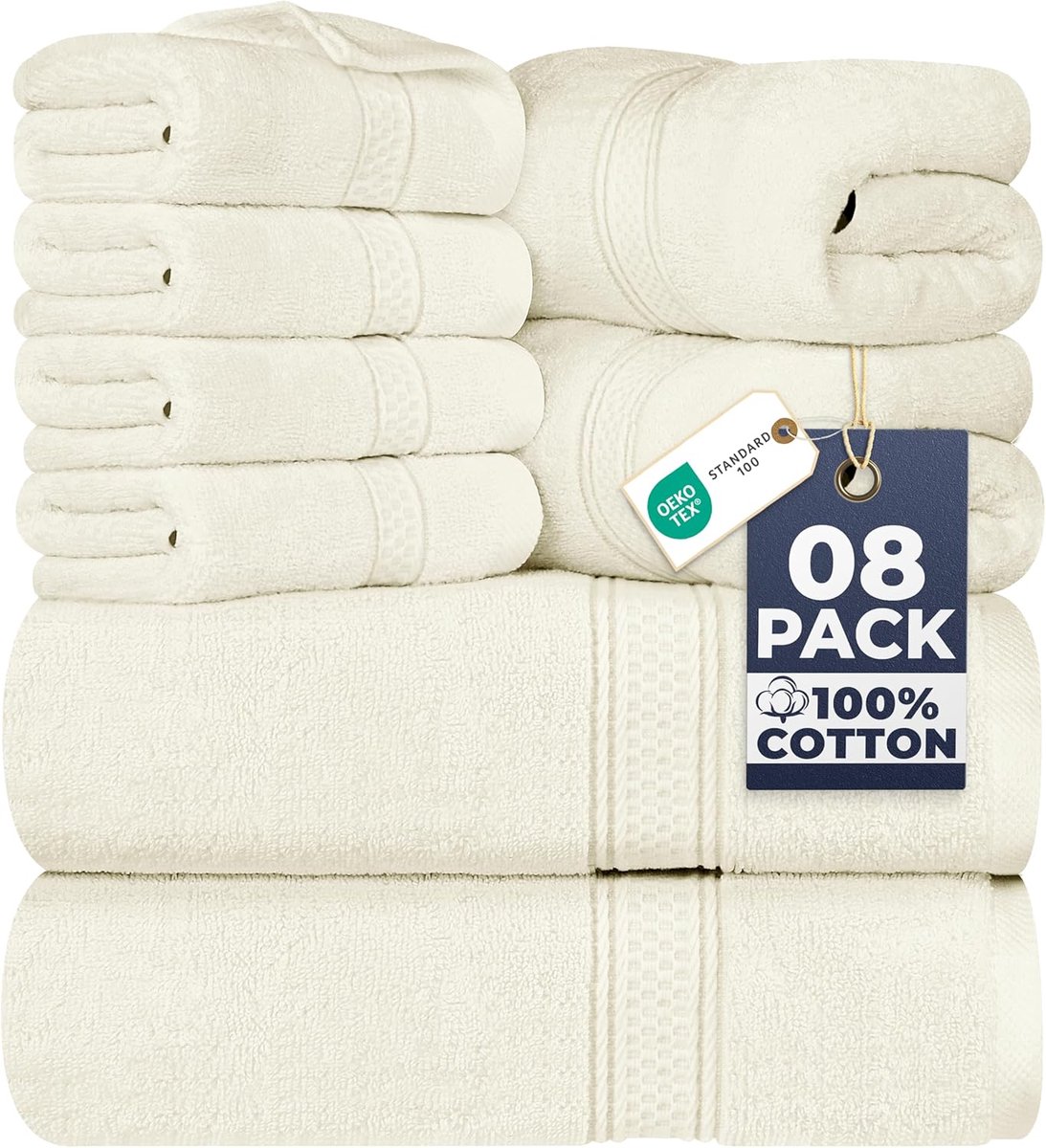 SnelShoppen - Premium Handdoeken Set 8-delig, 100% Katoen, Hoge Absorptie, 2 Badhanddoeken, 2 Handdoeken, 4 Washandjes, Luxe en Zacht voor Badkamer, G