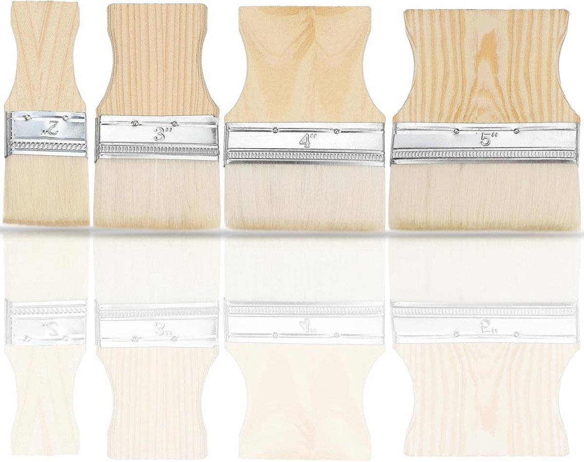Thijox - 4 Stuks Platte Kwastenset 2/3/4/5 Inch Penseel met Populieren Greep voor Schilderen, Detailwerk en Creatieve Klussen