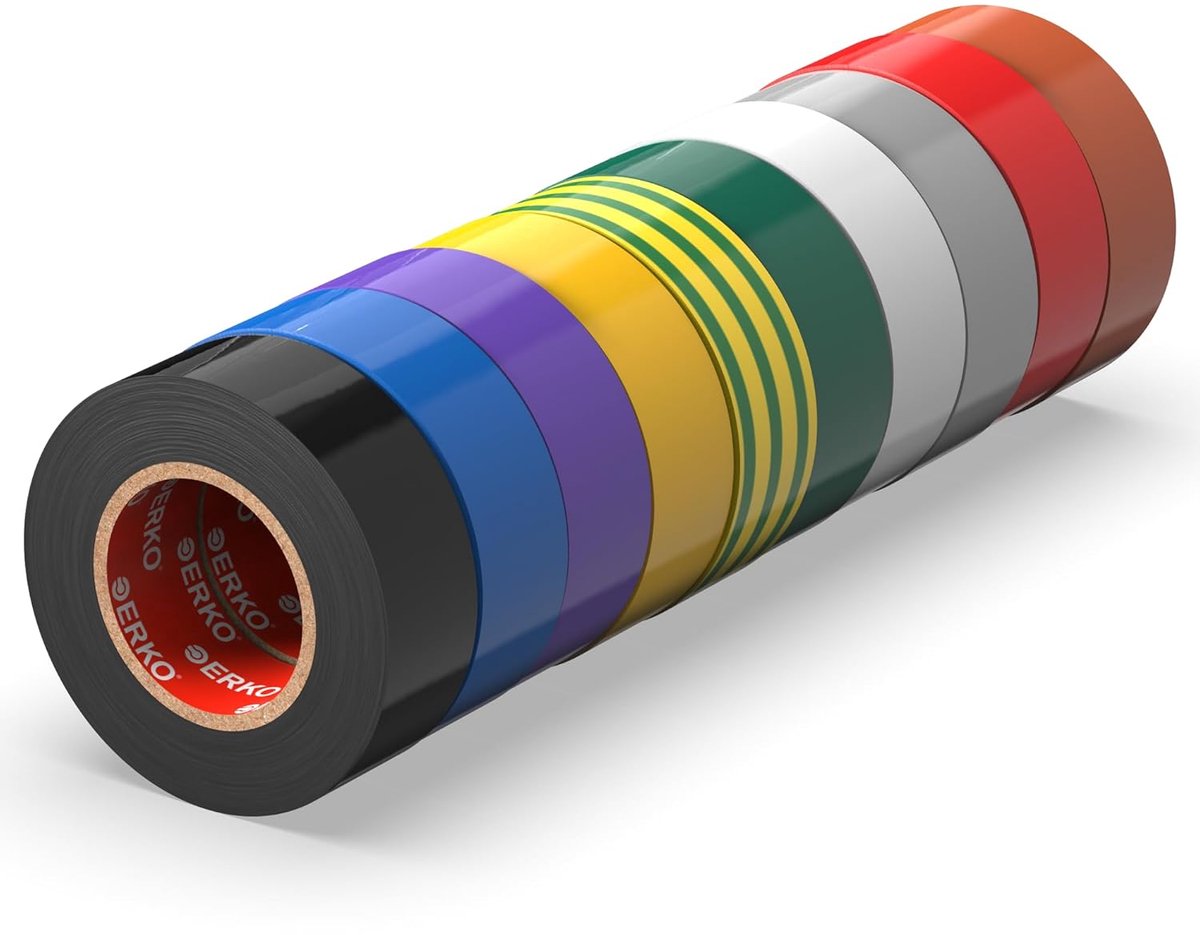 SnelShoppen - Isolatie Tape 15 mm x 10 m - MIX - Verpakking van 10 - Voor Elektrische Leidingen, Hoge Flexibiliteit en Hechtingskracht - PVC Isolatiet