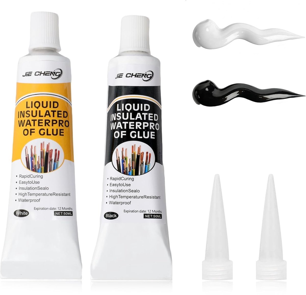 SnelShoppen - Liquid Rubber Tape Set 2x50 ml - Waterproof en Sneldrogend Isolatietape voor Leidingen, Kabels en Elektrische Apparaten - Zwart en Wit
