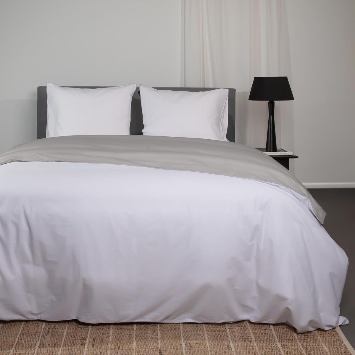 SnelShoppen - Superieur Duvet Cover Twin Face Wit/Lichtgrijs – 100% Katoen – 140x200/220 cm Eenpersoons – Ademend en Hypoallergeen Duvet Set voor Comf