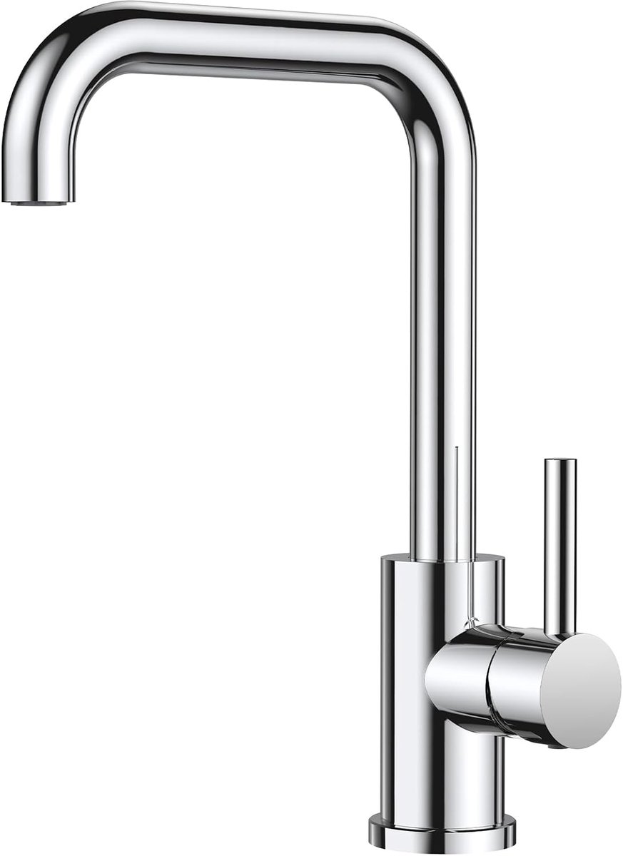 SnelShoppen - Keukenkranen 360° Rotatable RVS L-vormige Monobloc Keukenkraan met Één Handvat - Polished Chrome - Voor 1 of 2 Wasbakken