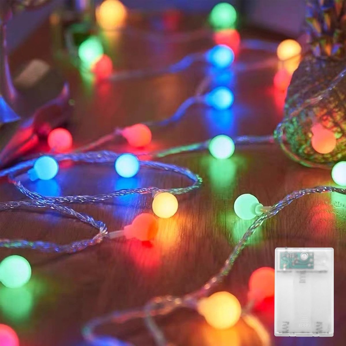 SnelShoppen - 5m 50 LED Fairy Lights met 1.8 cm Kleurrijke Ballen, Batterij Aangedreven met Flitsfunctie voor Feestdecoratie, Tuin, Camping en Binneng