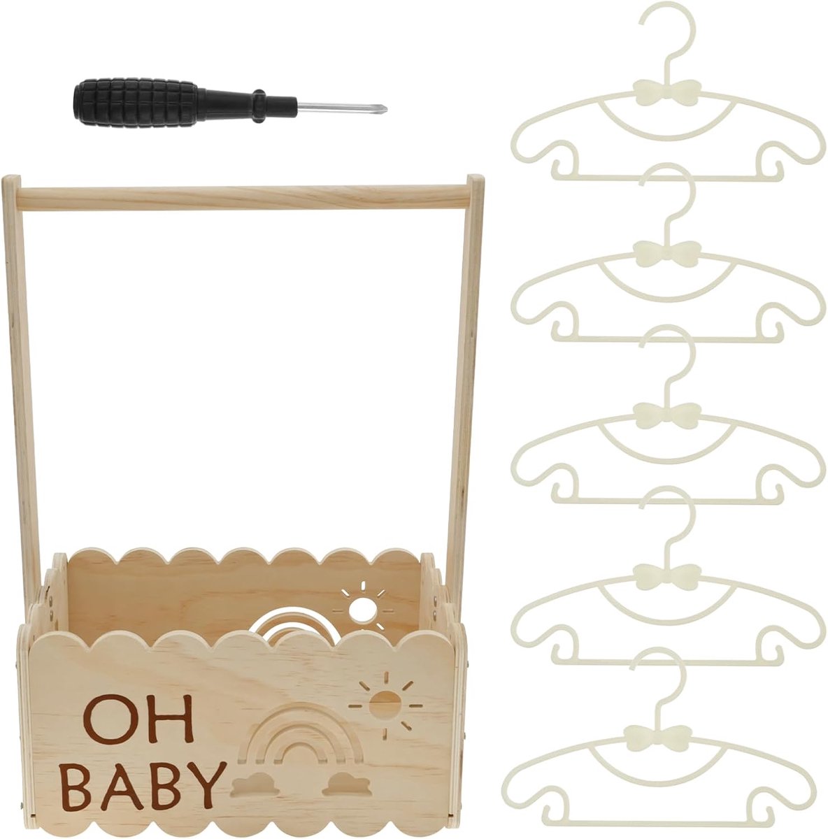 SnelShoppen - Houten Baby Mand met Handvat, Cadeau voor Baby Shower, Nieuwgeboren, Verjaardag en Kerst, Duurzaam en Stijlvol, Perfect voor Ouders en B