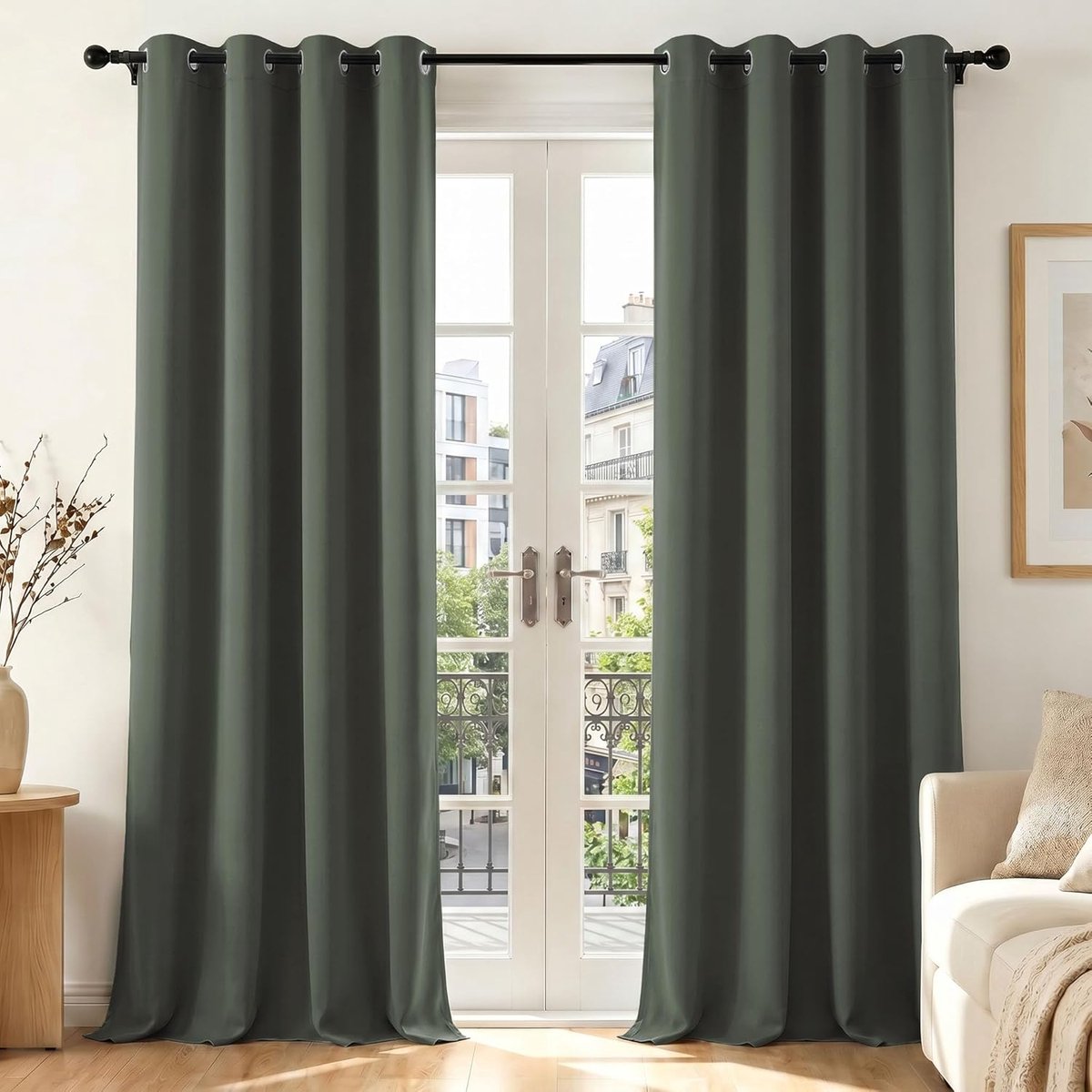 SnelShoppen - Blackout Gordijnen 2 Panelen 55x86 Inch Thermisch Isolerend voor Slaapkamer en Woonkamer - Zacht Elegant Herfst Rookgroen