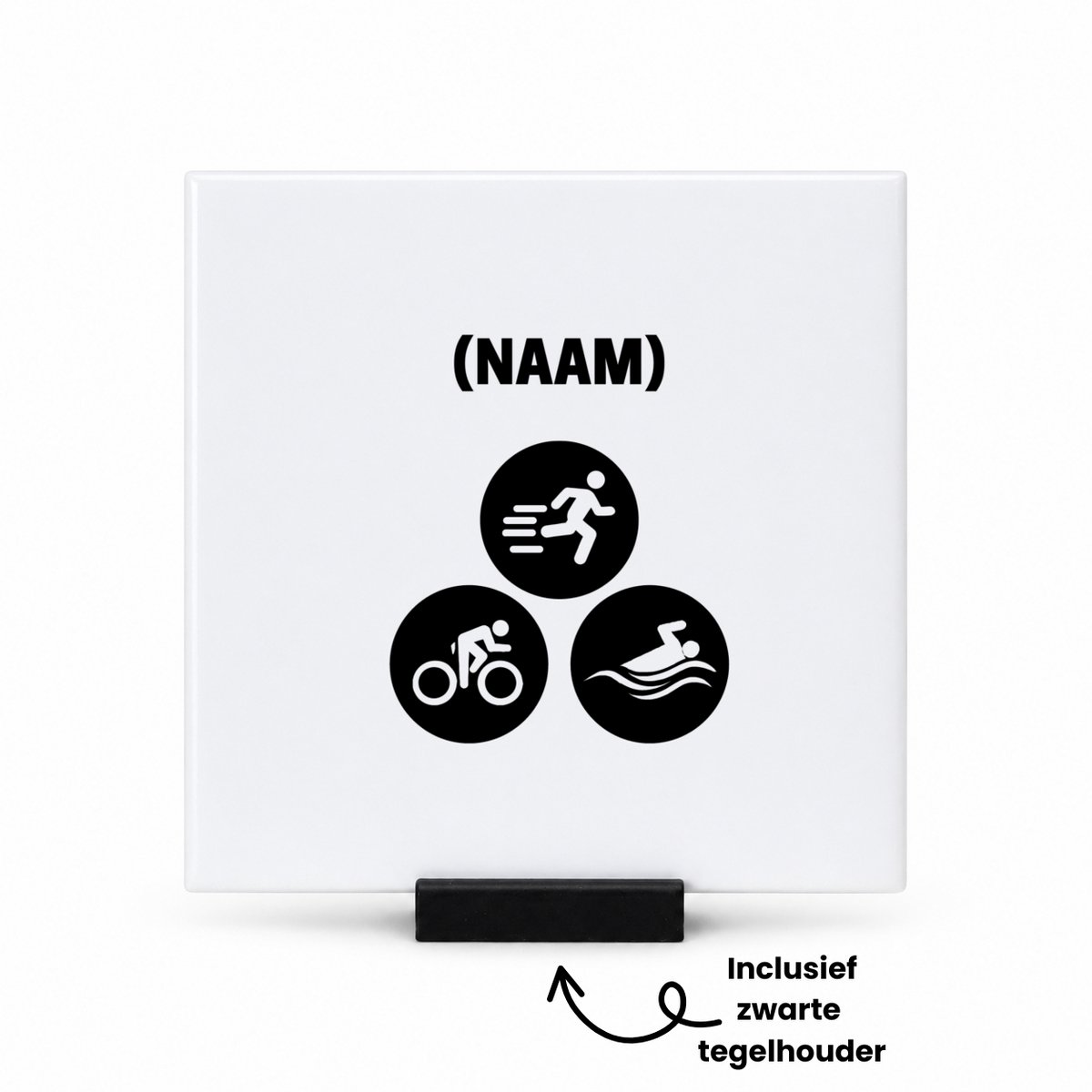 Hacebo Triathlon met eigen naam tegeltje met tegelhouder - Sport - Sporter - tegeltjes met tekst - Thriathlon - spreuktegels - 10.8x10.8 CM Wit