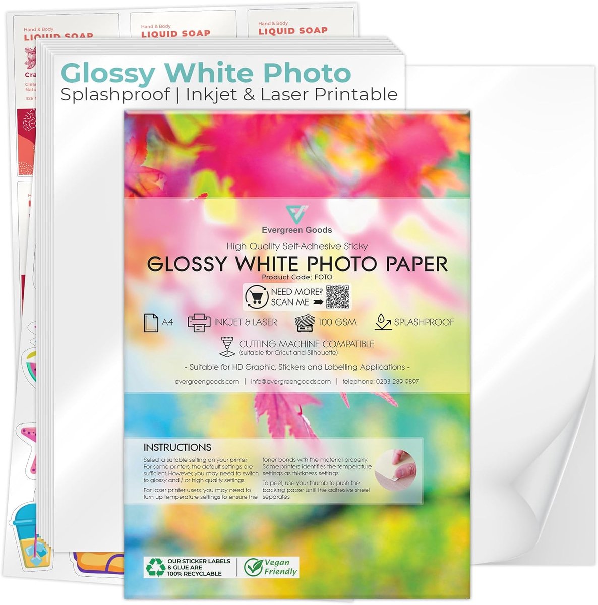 SnelShoppen - A4 Glanzend Wit Zelfklevend Fotopapier | Splashproof Printen | Inkjet & Laser Printbaar | Sterk Plaklabels | 20 Vellen