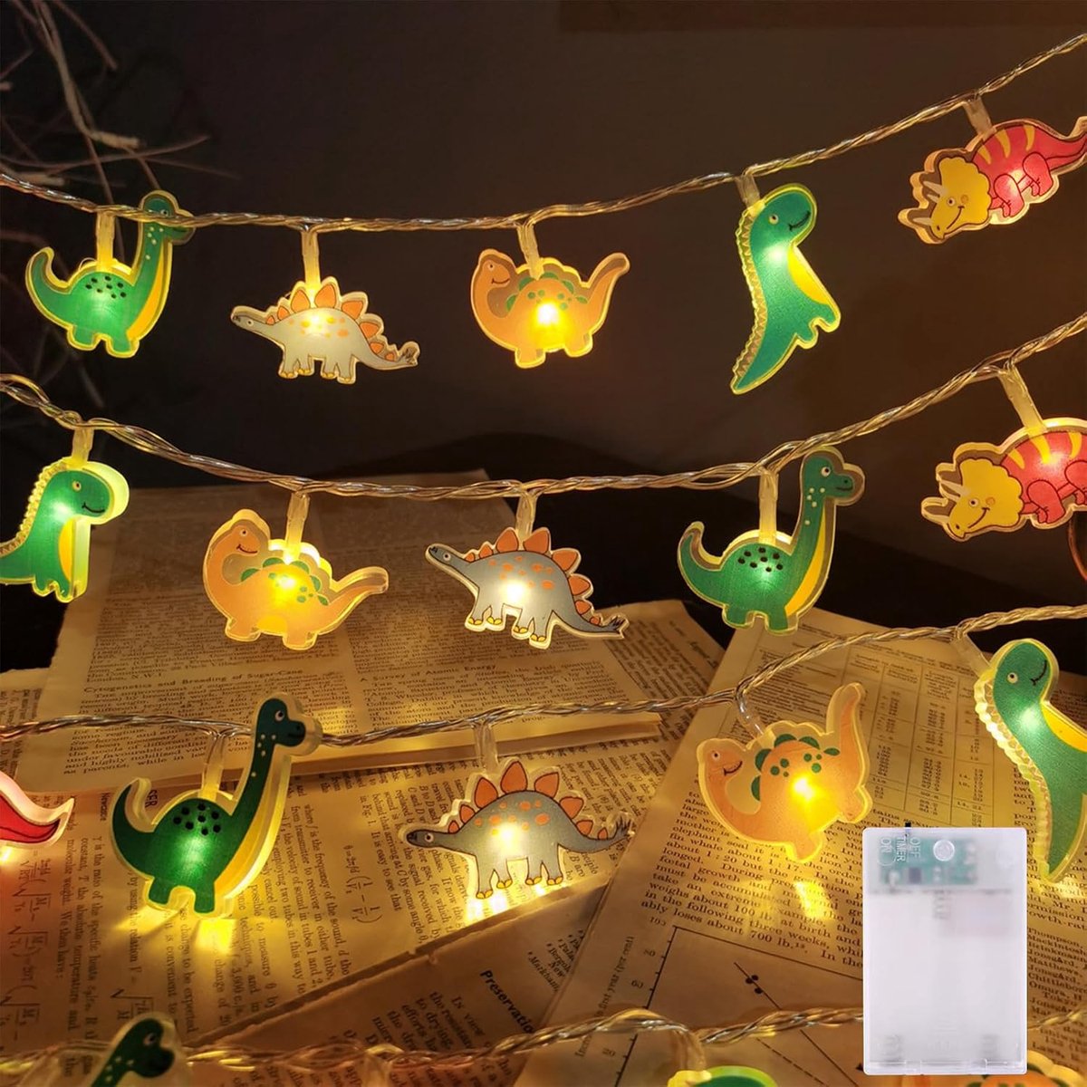 SnelShoppen - 1.5m LED Dino Fairy Lights - Batterij Aangedreven Waterdicht - Timer Nachtlampje voor Kinderkamer - Decoratie voor Jongens en Meisjes -