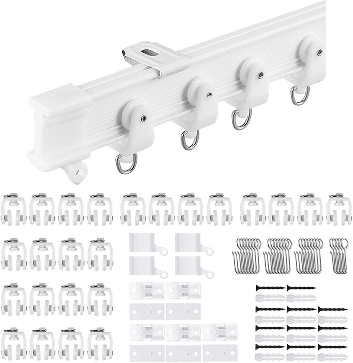 SnelShoppen - Flexibele Plafond Gordijnrail 3m - Boogvormige Gordijnrails met Dempend Rollers - Buigbare Bevestiging voor Douche/Bay Window/RV Gordijn