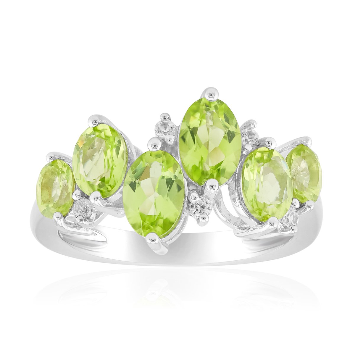 Cavill - Zilveren Ring met 1,799 ct Jilin Peridoot Ovaal - 925 Sterling Zilver Gerhodineerd - Elegante Damesring met Zirkonia - Groene Edelsteen Ring