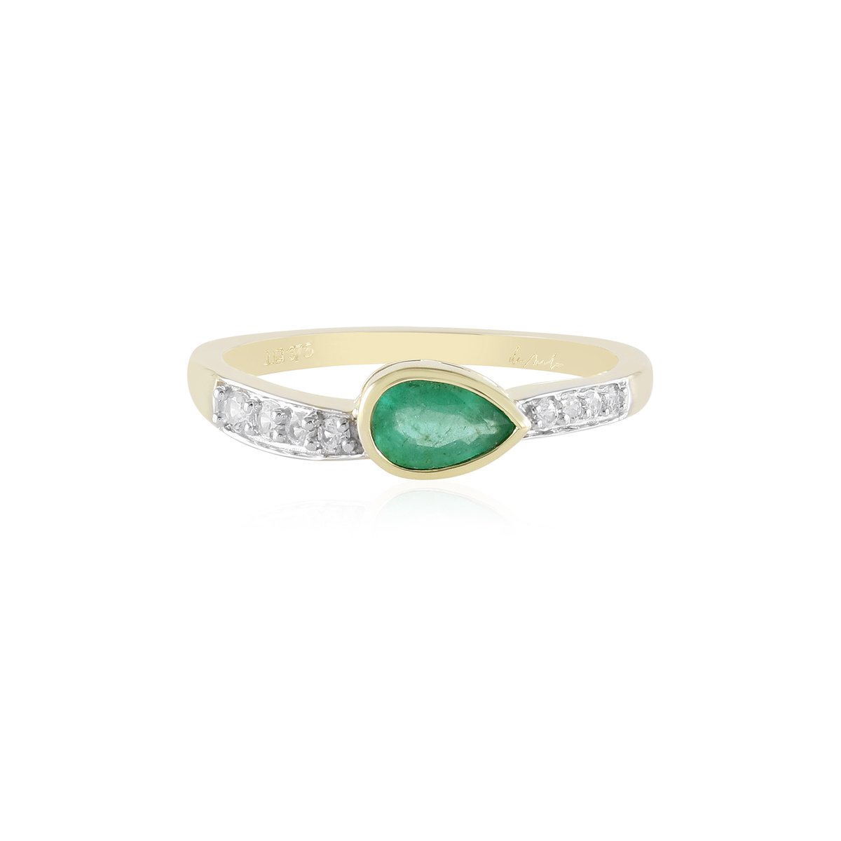 Cavill - Luxe 9K Geelgouden Ring - 0,54 ct Peervormige Zambia Smaragd - 0,697 ct Totaal - Cambodjaanse Zirkonia - Elegante Damesring